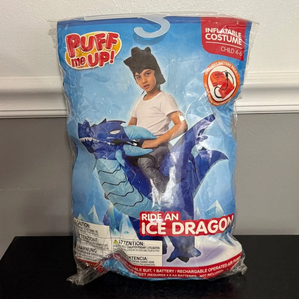 Spooktacular Creations Inflatable Costume Child 4-6 Blue New Ride An Ice Dragon